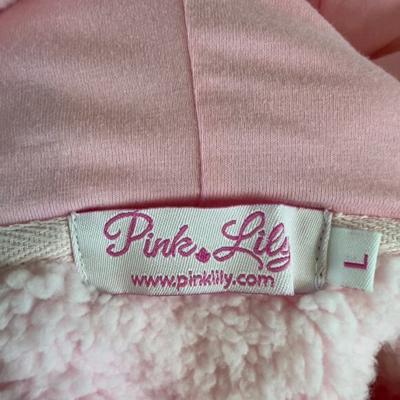 Pink Lily vegan Sherpa hoodie, sz. Large soft girl, cozy winter every day #4353 - Picture 8 of 9